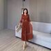 Women's Elegant Pleated Dress Solid Color Slimming Tummy Concealing Mesh Patchwork Magic Slim Dress For All Seasons_ecoleips.com