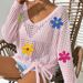 Women's V-neck Pullover Top With Hollow-out Design, Tie-dye Bow, Knitted Outer Layer, And Loose-fitting Sweater_ecoleips.com