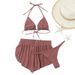 Women's Clothing Solid Color Two Piece Women's Swimsuit Three Piece Swimsuit With Chest Pad Bikini Swimsuit_ecoleips.com