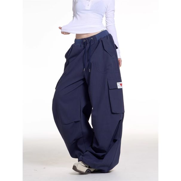 Women's Clothing Slim Fit Cargo Pants Autumn Arrival Spliced Elastic Waist Multi Pocket Loose Fit Street Dance Denim_ecoleips.com