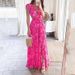 Spring New Women's Fashion Printed Dress V Neck Ruffled Slit Design European And American Style Foreign Trade Clothing_ecoleips.com
