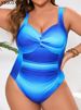 VigoJany 2026 Blue Gradient Plus Size Swimwear Women Strapped Push Up Large One Piece Swimsuit Summer Beach Chubby Bathing Suit_ecoleips.com