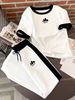 Women's Clothing Summer Fashion Triangle Logo Print Color Block Casual Two Piece Set Black White_ecoleips.com