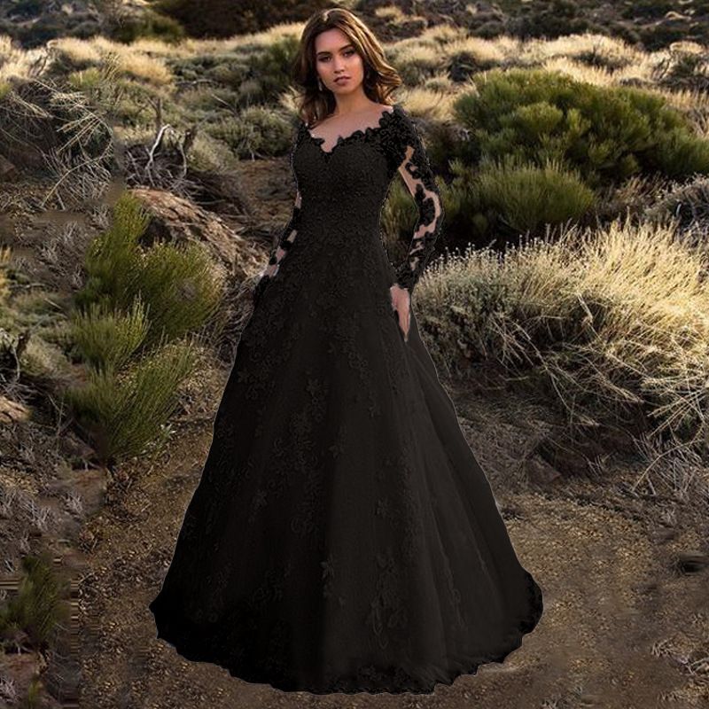 Women's One Shoulder Long Sleeve Wedding Dress with Long Skirt_ecoleips.com