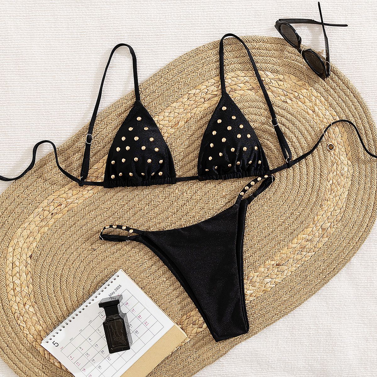 Women's Clothing Pure Color Three Point Low Waist High Slit Bikini Sexy Backless Split Swimsuit_ecoleips.com