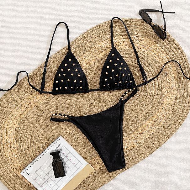 Women's Clothing Pure Color Three Point Low Waist High Slit Bikini Sexy Backless Split Swimsuit_ecoleips.com