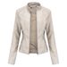 K Leather Jacket, Slim Fit Jacket, Thin Jacket, Women's Motorcycle Suit, Plus Size Stand Up Collar Leather Jacket_ecoleips.com