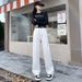 High Waisted Straight Leg Jeans White Women's Wide Leg Floor Length Pants Versatile Unique Style Spring Autumn Design_ecoleips.com