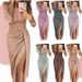 Verve 2025 Women's Bodycon Slit Off-Shoulder Dress Shiny Evening Gown Non-See-Through_ecoleips.com