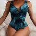 Floral Print One-Piece Swimsuit – Deep V-Neck & Adjustable Bow Straps (S/M/L) – Sexy & Supportive Swimwear For Beach & Pool_ecoleips.com