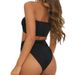Women's High-Waisted Strapless Bikini Two-Piece Swimsuit Solid Color Cutouts Metallic Embellishments_ecoleips.com