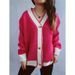 Autumn And Winter Large-Sized Contrasting Color Cardigan Sweaters, Loose Knitted Sweaters With Street Style_ecoleips.com