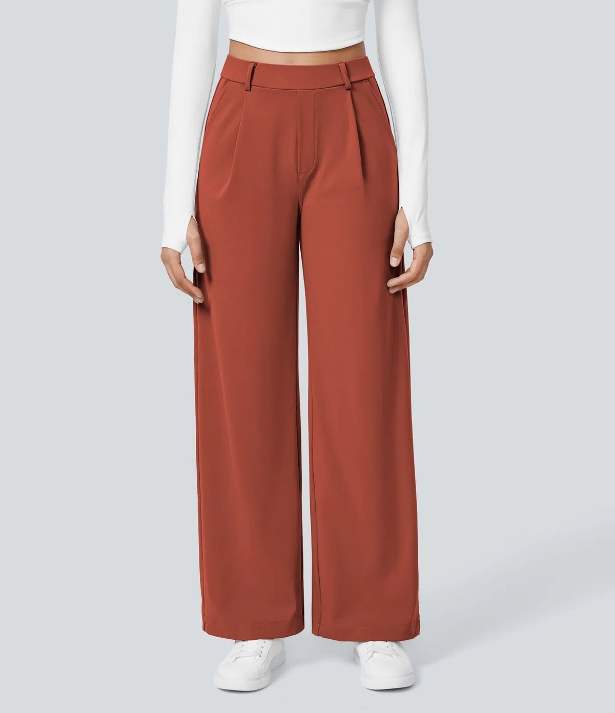 Elegant High-Waisted Straight Leg Pants For Women – Stretchy Office & Casual Trousers, Lightweight Breathable Fabric, Comfort Fit_ecoleips.com