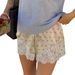 Women's Autumn Digital Print Polka Dot Lace Trim Patchwork Satin Wide Leg Casual Comfort Shorts_ecoleips.com