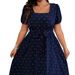 Women's Plus Size Retro Polka Dot Dress - Elegant Square Neck & Wrap Waist | Flared Swing Skirt (S-3XL) | Soft Cotton Blend_ecoleips.com