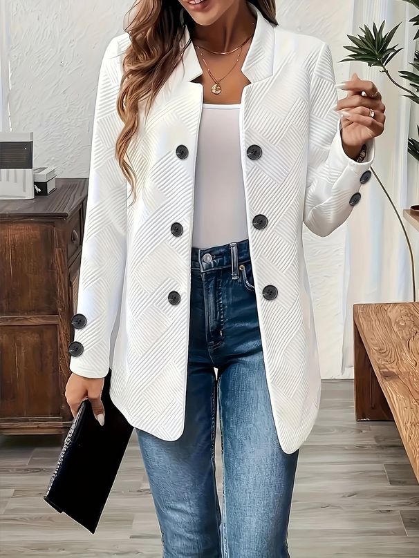 Fall/Winter Women's Elegant Blazer – Oversized Three-Button Long Sleeve Jacket With Stand Collar (Black/White/Gray, S-XXL)_ecoleips.com
