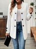 Fall/Winter Women's Elegant Blazer – Oversized Three-Button Long Sleeve Jacket With Stand Collar (Black/White/Gray, S-XXL)_ecoleips.com