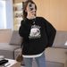 Korean Style Women's Sweatshirt Loose Casual round Neck Fleece Lined Thickened Autumn Winter Top_ecoleips.com