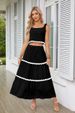 Women's Clothing Lace Collage Sleeveless Short Vest High Waist Long Skirt Suit_ecoleips.com