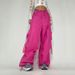 Women's Clothing Street Hip Hop Pink Woven Pants For Women Loose Drawstring Waist Ribbon Design Cuffed Jazz Dance Trousers Trend_ecoleips.com