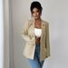 Women's Clothing Elegant Women's Blazer Jacket - Long Sleeve Solid Color Formal Coat For Office & Business (Black, Beige, Khaki, Green) - S/M/L/XL_ecoleips.com