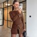 European And American Style Women's Winter Short Dress D25ST523 with Folded Button Skirt Two Piece Set Slightly Flared Long Sleeved_ecoleips.com