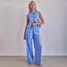 Women's Clothing Women's Striped Suit Round Neck Sleeveless Top Women's Waist Trousers Women's Suit_ecoleips.com