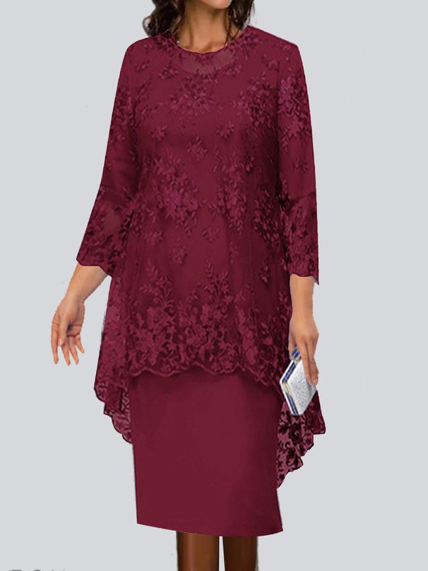 Verve 2025 New Plus Size Women's Evening Lace Embroidery Two-Piece Set Elegant Commuter Slim Dress_ecoleips.com