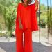 Women's Two-piece Summer Lace-up V-neck Five-sleeve Loose Casual Solid Color Pants Wide-leg Suit_ecoleips.com