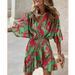 2025 Cross-Border Bestseller Autumn Bat Sleeve V-Neck Hem Fashion Printed Dress Women's Clothing_ecoleips.com
