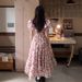 French-style Tea Break Pink Floral Off-shoulder Dress For Women, With A Holiday Vibe, Waist-cinching, Slimming Princess_ecoleips.com