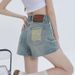 Retro High Waist Ripped A-Line Denim Shorts for Women Summer Style Thin Loose Slimming Light Color plus Size Hot Pants for Chubby Girls_ecoleips.com