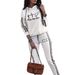 Women's Autumn Winter Fashion Hooded Printed Two Piece Set Long Sleeved Trouser Side Stripe Design Casual Slim Fit Outerwear_ecoleips.com