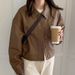 Women's PU Leather Short Jacket - Autumn Brown Retro Polo Collar Coat, Slim Fit Button-Down Blazer For Petite, Office & Casual (S-XL)_ecoleips.com