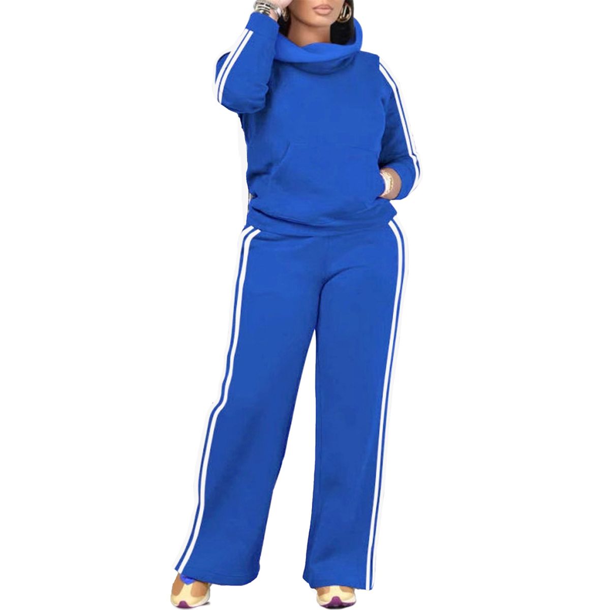 Women's Clothing Turtleneck Pullover Pocket Sweatshirt Two piece Set_ecoleips.com