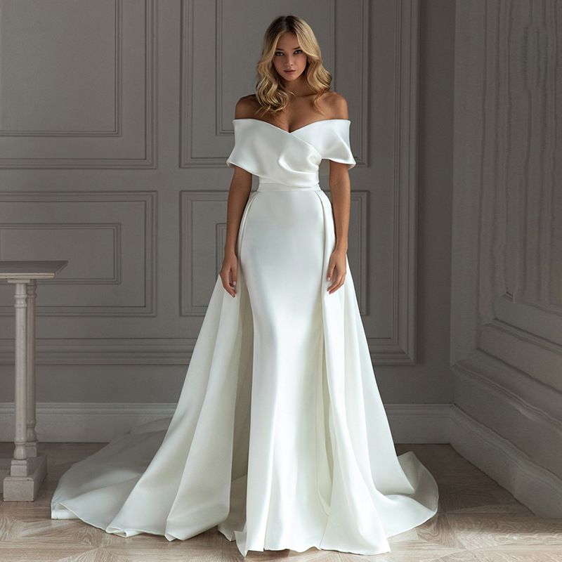 Women's Clothing New One Shoulder Trailing Temperament Simple Main Wedding Dress_ecoleips.com