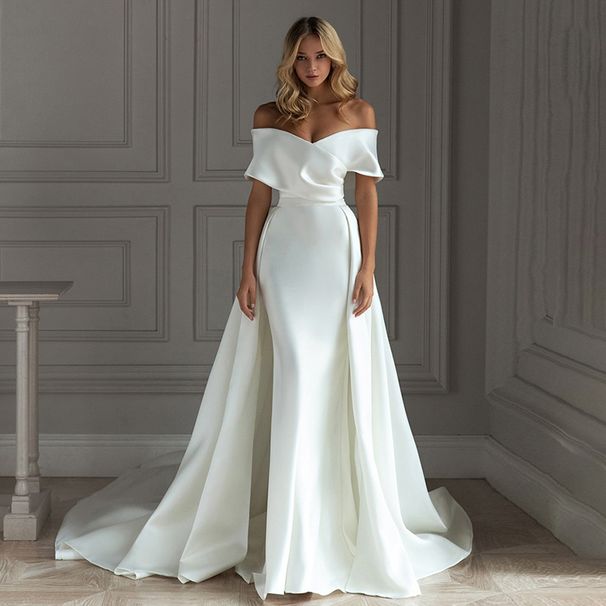 Women's Clothing New One Shoulder Trailing Temperament Simple Main Wedding Dress_ecoleips.com