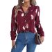 Real Shot Of 2026 Spring/Summer European And American Elegant Feather Print Blazer Collar Long-sleeve Shirt,_ecoleips.com