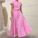 Women's Clothing Spring And Summer New Pink Cotton High Waist V Neck Skirt Suit Fashion Women's Clothing Two Piece Suit_ecoleips.com