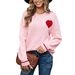 Women's Clothing Autumn Winter Plus Size Women's Knit Sweater – Heart Print Round Neck Pullover | S-5XL | 8 Colors | Soft Polyester Blend_ecoleips.com
