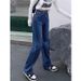 2025 Spring/Summer Dark Blue Wide-Leg Jeans For Women, High-Waisted Slimming Floor-Length New Long Straight Pants_ecoleips.com