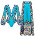 Women's Trendy Sexy One Piece Swimsuit Long Pants Polyester Printed Swimwear Set_ecoleips.com