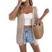 Real Shot Of 2025 Spring/summer European And American Solid Color Hollow-out Short-sleeve Knit Cardigan, Mid-length_ecoleips.com