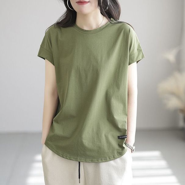 A Retro-Style Oversized Top With A Round Collar And Short Sleeves, In A Solid Color; Perfect For Layering As A Versatile_ecoleips.com