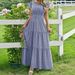Women's Long Dress V Neck High-Waisted Floral Print Layered Short Sleeve Elegant_ecoleips.com