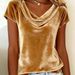 2026 Fashion Women's Solid Color Wave-Collar Short Sleeve Velvet T-Shirt_ecoleips.com