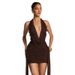 Women's Sexy V Neck Halter Backless Teardrop Decoration Tie Bodycon Mini Dress – Elegant Party Gown_ecoleips.com