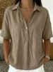 K New Women's Loose And Comfortable Collared Short Sleeved Solid Color Shirt_ecoleips.com