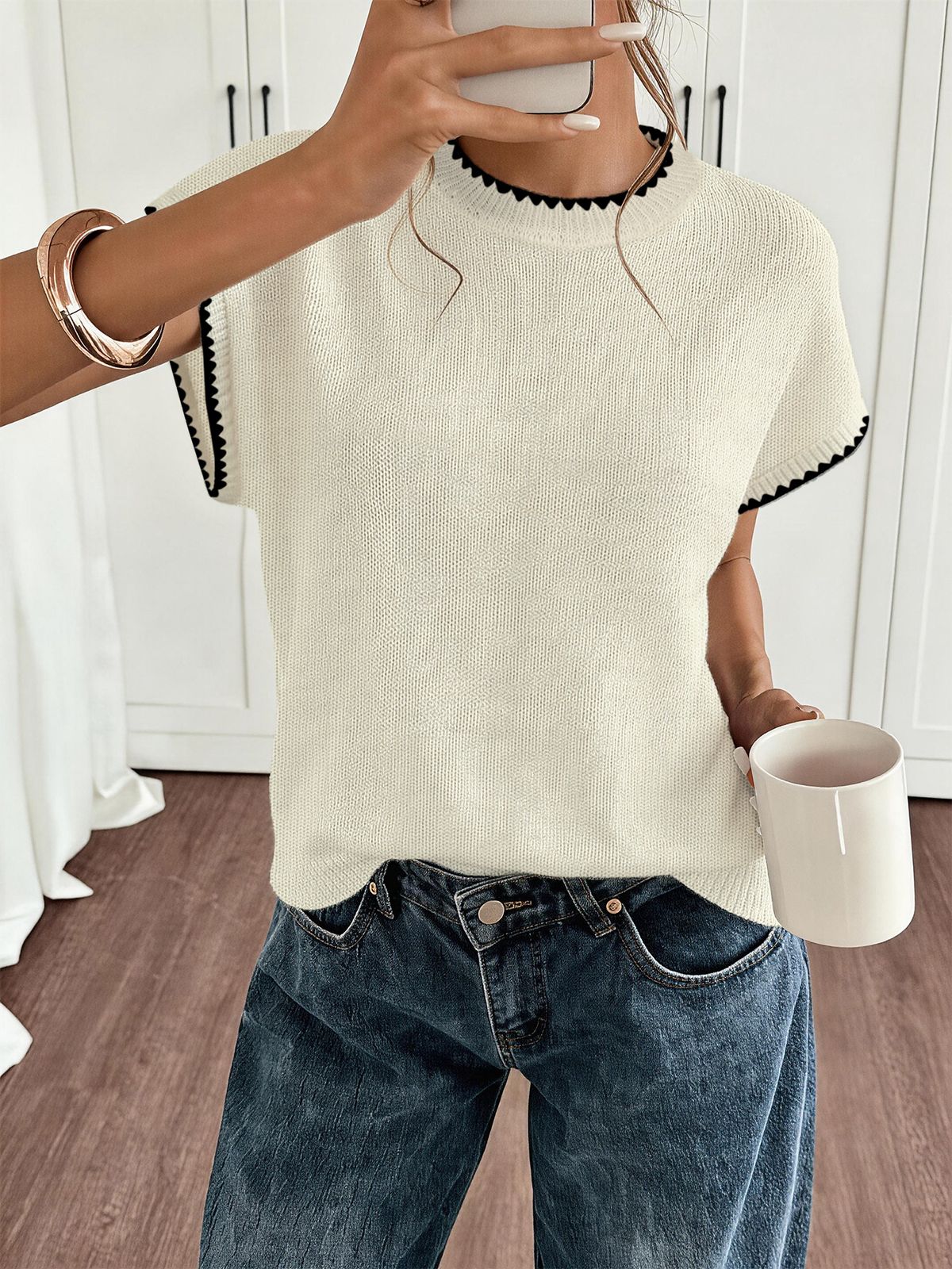 Women's round Neck Knitted Vest French Blue & White Striped Color Block Sleeveless Top Xiyin Summer 2026 New Style_ecoleips.com