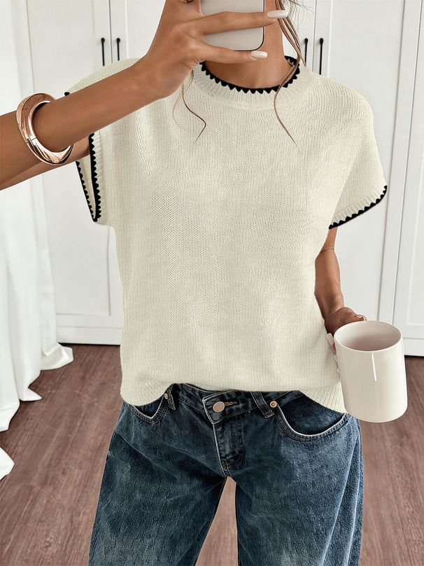 Women's round Neck Knitted Vest French Blue & White Striped Color Block Sleeveless Top Xiyin Summer 2026 New Style_ecoleips.com